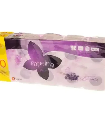 Hartie igienica Papelino cu aroma de lavanda 10 role 3 straturi 9,6 x 12 cm 120 foi