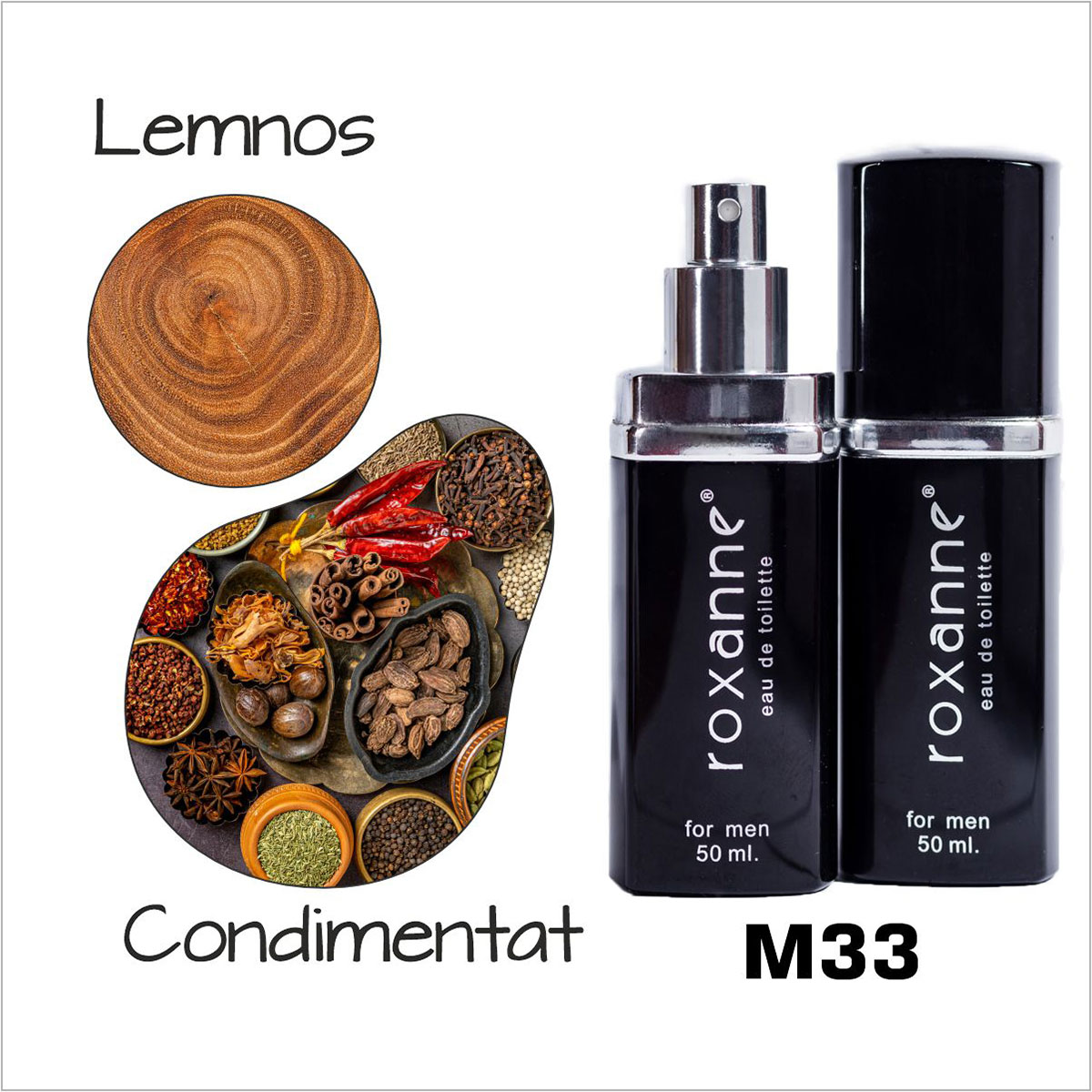 Parfum Roxanne M33, Giannis Best, Lemnos-Condimentat, Barbati, 50 ml